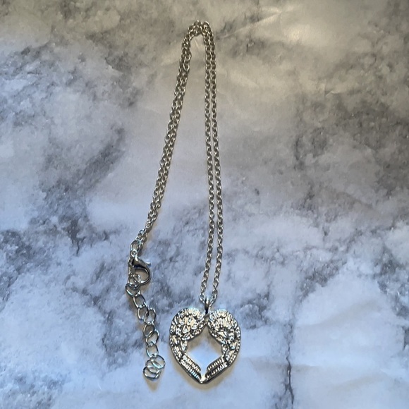 Silver Angel Wings Open Heart Necklace - Picture 10 of 13